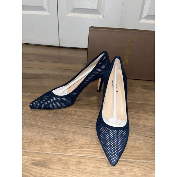 NWT Anthropologie Jon Josef People Navy Suede Perforated Leather Pumps Size 6.5 - Picture 1 of 8